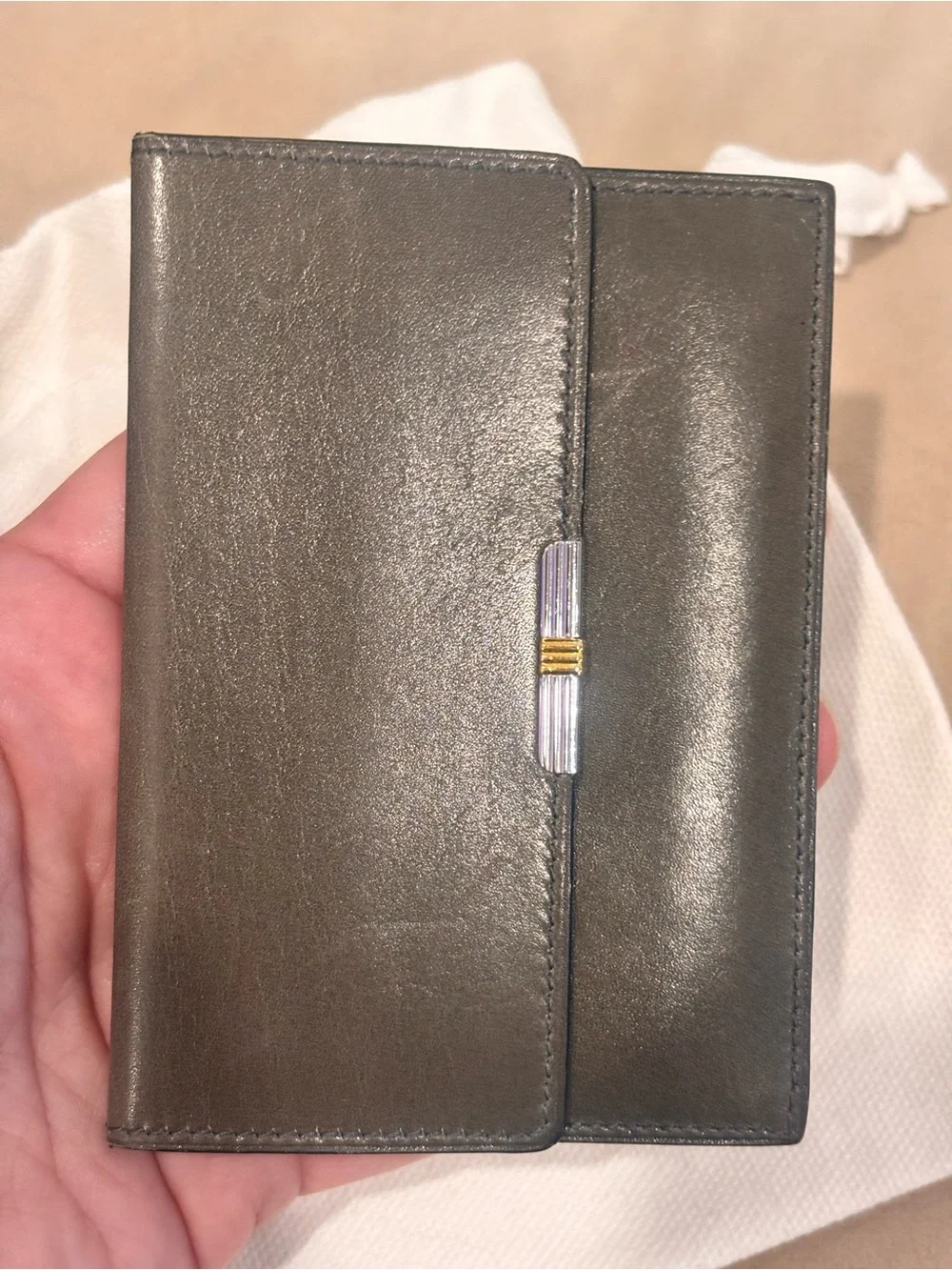DIOR Vintage 80’s Gray Slim Leather Card Holder Wallet W/ Dustbag
